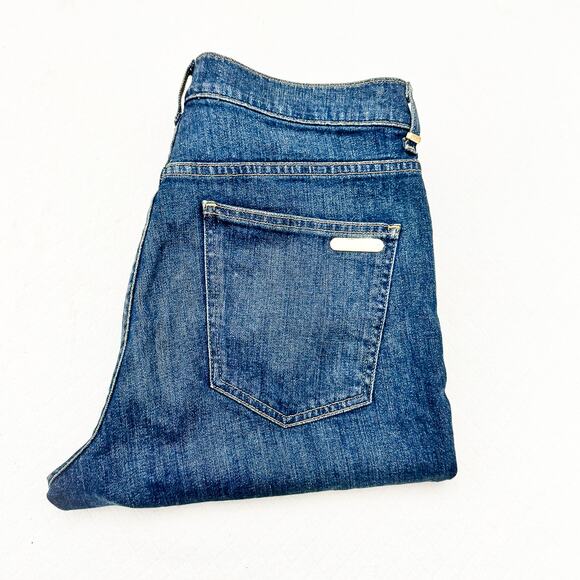 St. John High Rise Dark Wash Flare Denim Jeans Zip Fly Size 10 - Picture 1 of 8